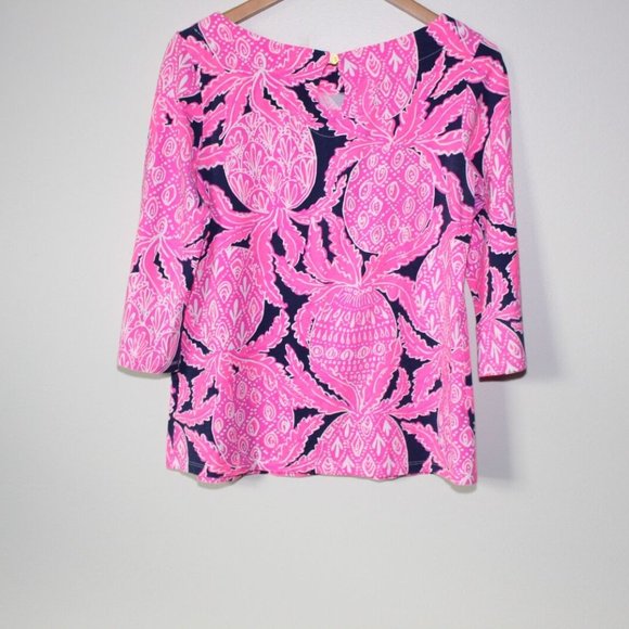 Lilly Pulitzer Waverly Top Pink Navy Coco Safari Women's Size Small H13478 - Picture 10 of 11